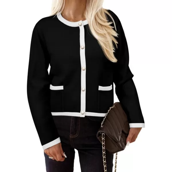 PRETTYGARDEN Womens Knit Cardigan Sweaters 2024 Fall Fashion Long Sleeve Button Down Shirts Tops BlouseBlack