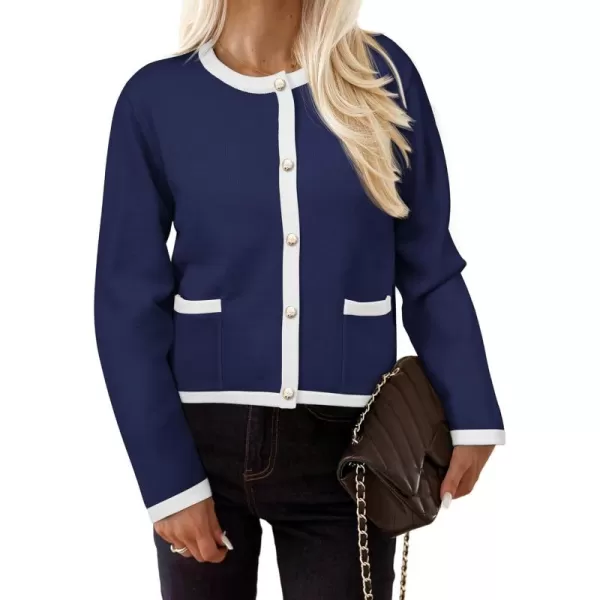 PRETTYGARDEN Womens Knit Cardigan Sweaters 2024 Fall Fashion Long Sleeve Button Down Shirts Tops BlouseNavy