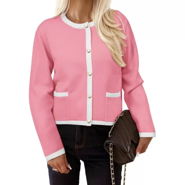 PRETTYGARDEN Womens Knit Cardigan Sweaters 2024 Fall Fashion Long Sleeve Button Down Shirts Tops BlousePink