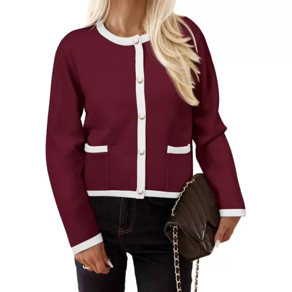 PRETTYGARDEN Womens Knit Cardigan Sweaters 2024 Fall Fashion Long Sleeve Button Down Shirts Tops BlouseWine Red