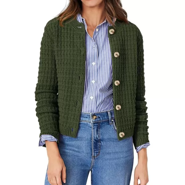 PRETTYGARDEN Womens Knit Cardigan Sweaters Casual Long Sleeve Open Front Button Down Trendy Jackets OuterwearArmy Green