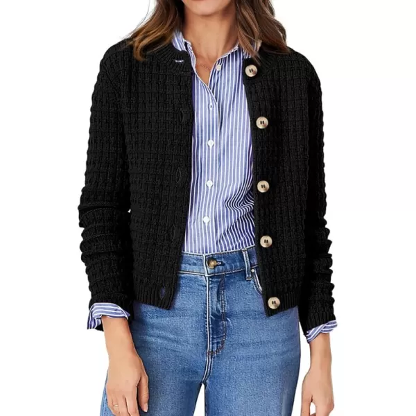 PRETTYGARDEN Womens Knit Cardigan Sweaters Casual Long Sleeve Open Front Button Down Trendy Jackets OuterwearBlack