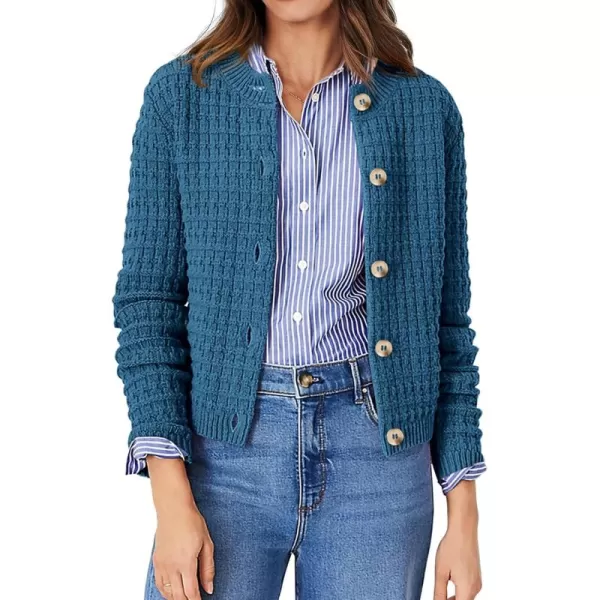 PRETTYGARDEN Womens Knit Cardigan Sweaters Casual Long Sleeve Open Front Button Down Trendy Jackets OuterwearBlue