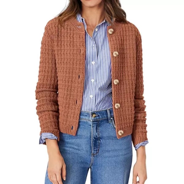 PRETTYGARDEN Womens Knit Cardigan Sweaters Casual Long Sleeve Open Front Button Down Trendy Jackets OuterwearBrown
