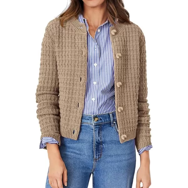 PRETTYGARDEN Womens Knit Cardigan Sweaters Casual Long Sleeve Open Front Button Down Trendy Jackets OuterwearCamel