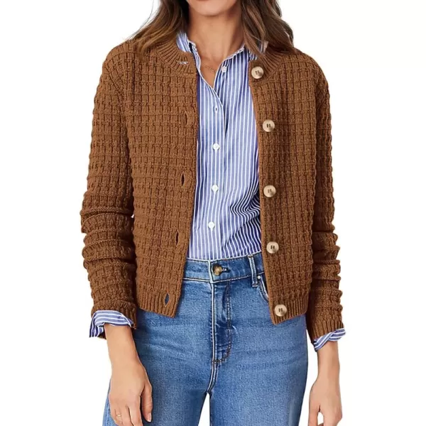 PRETTYGARDEN Womens Knit Cardigan Sweaters Casual Long Sleeve Open Front Button Down Trendy Jackets OuterwearCoffee
