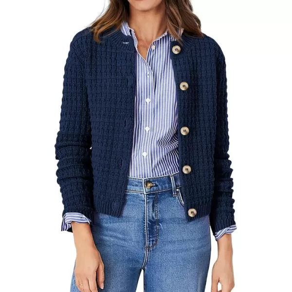 PRETTYGARDEN Womens Knit Cardigan Sweaters Casual Long Sleeve Open Front Button Down Trendy Jackets OuterwearDark Blue