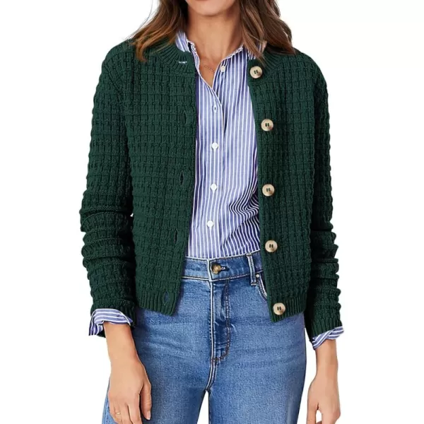 PRETTYGARDEN Womens Knit Cardigan Sweaters Casual Long Sleeve Open Front Button Down Trendy Jackets OuterwearDark Green