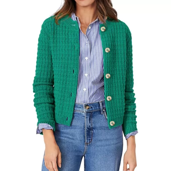PRETTYGARDEN Womens Knit Cardigan Sweaters Casual Long Sleeve Open Front Button Down Trendy Jackets OuterwearGreen