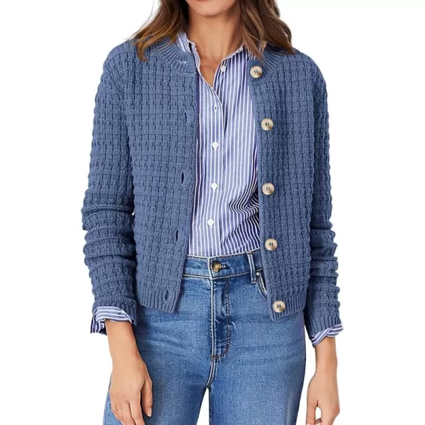 PRETTYGARDEN Womens Knit Cardigan Sweaters Casual Long Sleeve Open Front Button Down Trendy Jackets OuterwearGrey Blue