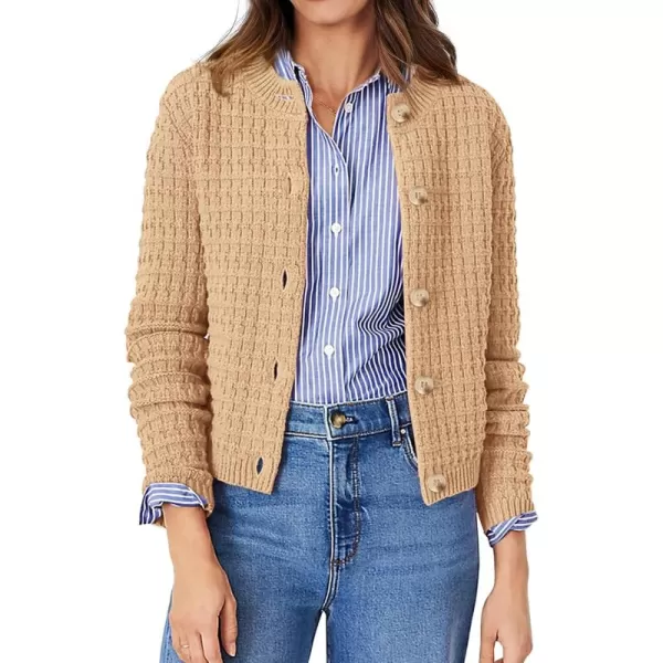 PRETTYGARDEN Womens Knit Cardigan Sweaters Casual Long Sleeve Open Front Button Down Trendy Jackets OuterwearKhaki