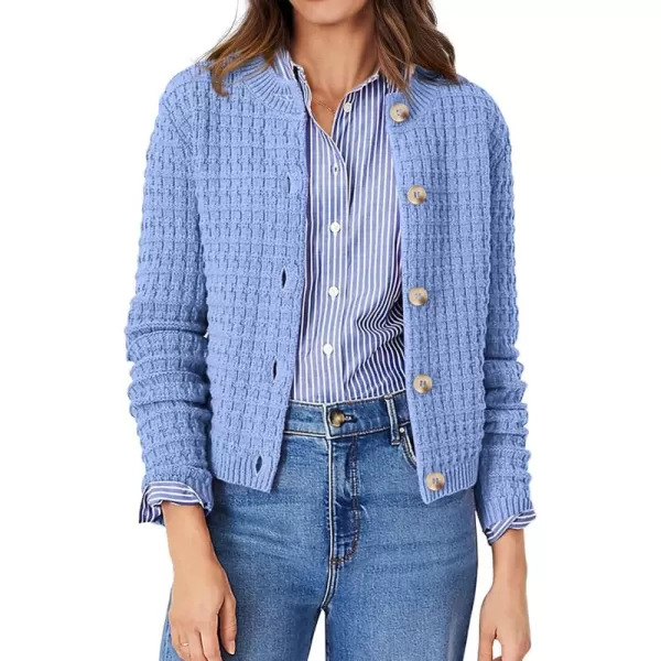 PRETTYGARDEN Womens Knit Cardigan Sweaters Casual Long Sleeve Open Front Button Down Trendy Jackets OuterwearLight Blue