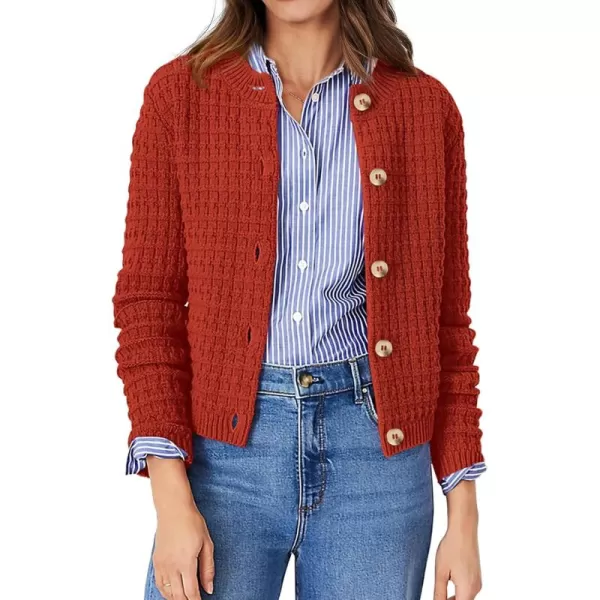 PRETTYGARDEN Womens Knit Cardigan Sweaters Casual Long Sleeve Open Front Button Down Trendy Jackets OuterwearOrange Red