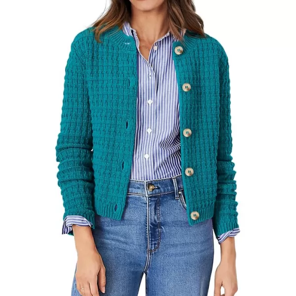 PRETTYGARDEN Womens Knit Cardigan Sweaters Casual Long Sleeve Open Front Button Down Trendy Jackets OuterwearPeacock Blue