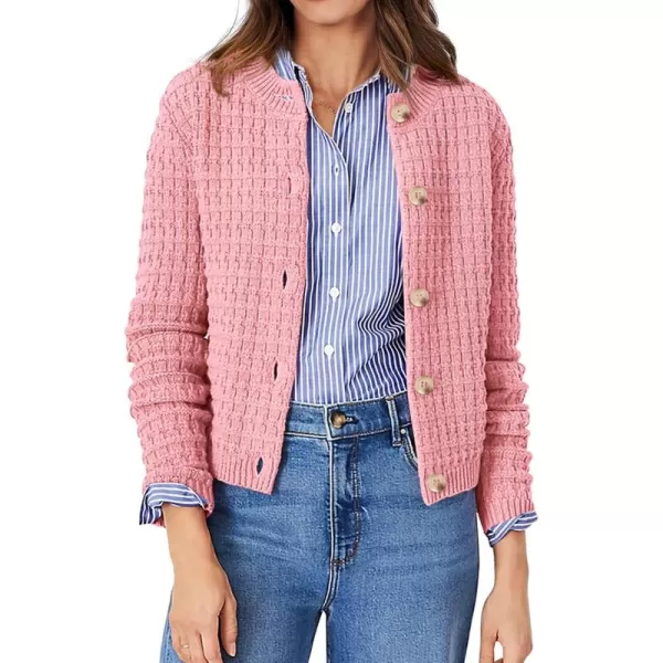 PRETTYGARDEN Womens Knit Cardigan Sweaters Casual Long Sleeve Open Front Button Down Trendy Jackets OuterwearPink