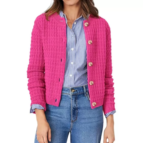 PRETTYGARDEN Womens Knit Cardigan Sweaters Casual Long Sleeve Open Front Button Down Trendy Jackets OuterwearRose Red