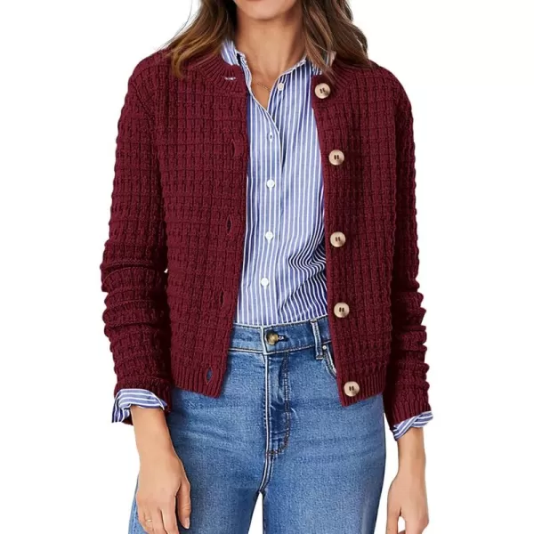 PRETTYGARDEN Womens Knit Cardigan Sweaters Casual Long Sleeve Open Front Button Down Trendy Jackets OuterwearWine Red