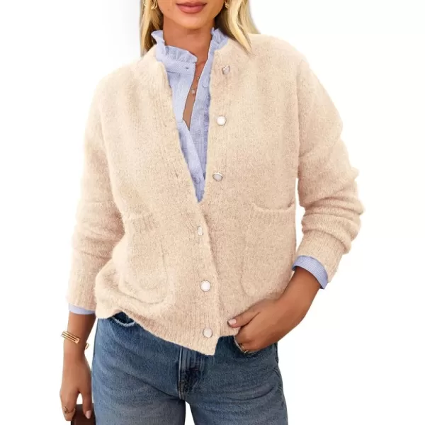PRETTYGARDEN Womens Knit Cardigan Sweaters Casual Long Sleeve Open Front Button Up Ribbed Fall Sweater JacketsBeige