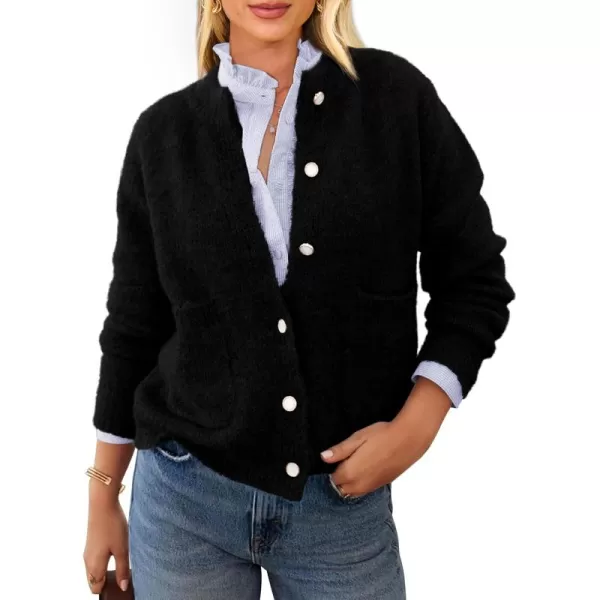 PRETTYGARDEN Womens Knit Cardigan Sweaters Casual Long Sleeve Open Front Button Up Ribbed Fall Sweater JacketsBlack