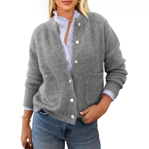 PRETTYGARDEN Womens Knit Cardigan Sweaters Casual Long Sleeve Open Front Button Up Ribbed Fall Sweater JacketsGrey