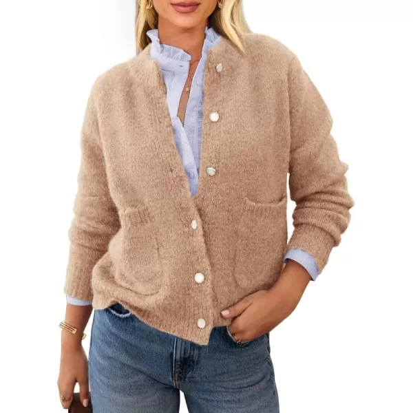 PRETTYGARDEN Womens Knit Cardigan Sweaters Casual Long Sleeve Open Front Button Up Ribbed Fall Sweater JacketsKhaki