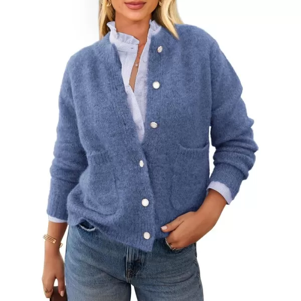 PRETTYGARDEN Womens Knit Cardigan Sweaters Casual Long Sleeve Open Front Button Up Ribbed Fall Sweater JacketsMist Blue
