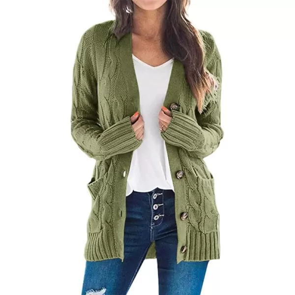 PRETTYGARDEN Womens Open Front Cardigan Sweaters Fashion Button Down Cable Knit Chunky Outwear CoatsArmy Green