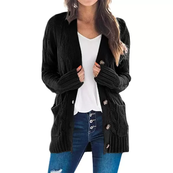PRETTYGARDEN Womens Open Front Cardigan Sweaters Fashion Button Down Cable Knit Chunky Outwear CoatsBlack