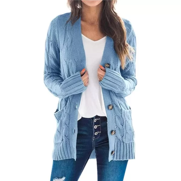 PRETTYGARDEN Womens Open Front Cardigan Sweaters Fashion Button Down Cable Knit Chunky Outwear CoatsBlue
