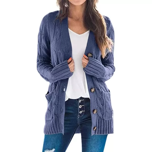PRETTYGARDEN Womens Open Front Cardigan Sweaters Fashion Button Down Cable Knit Chunky Outwear CoatsBlue Grey