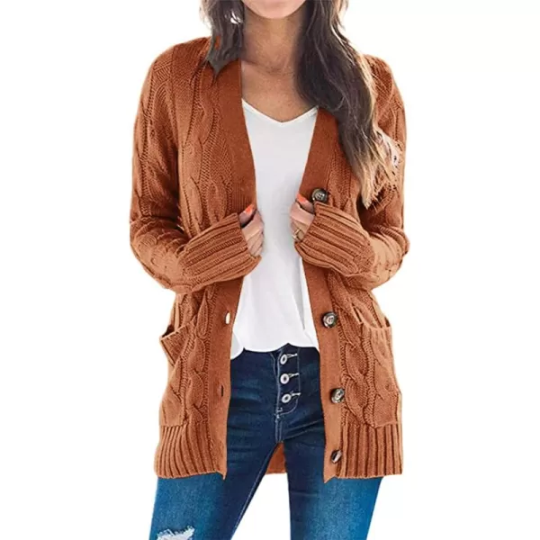 PRETTYGARDEN Womens Open Front Cardigan Sweaters Fashion Button Down Cable Knit Chunky Outwear CoatsBrown