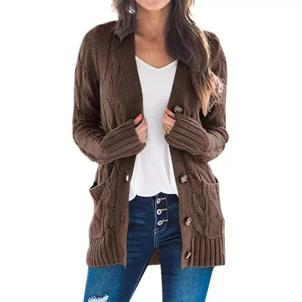 PRETTYGARDEN Womens Open Front Cardigan Sweaters Fashion Button Down Cable Knit Chunky Outwear CoatsCoffee