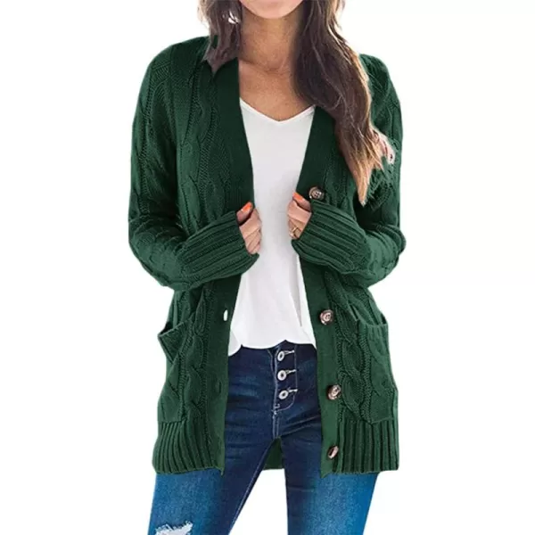 PRETTYGARDEN Womens Open Front Cardigan Sweaters Fashion Button Down Cable Knit Chunky Outwear CoatsDark Green