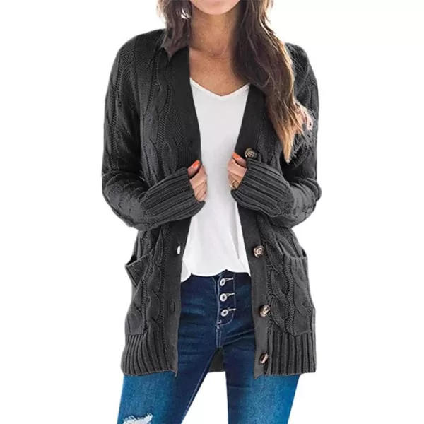 PRETTYGARDEN Womens Open Front Cardigan Sweaters Fashion Button Down Cable Knit Chunky Outwear CoatsDark Grey