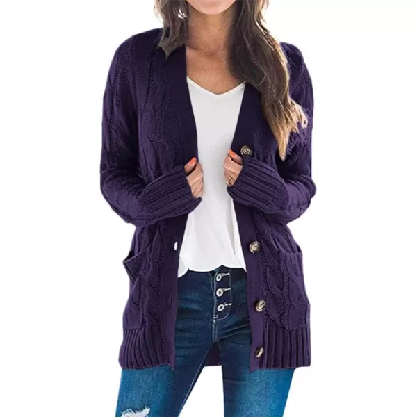 PRETTYGARDEN Womens Open Front Cardigan Sweaters Fashion Button Down Cable Knit Chunky Outwear CoatsDark Purple
