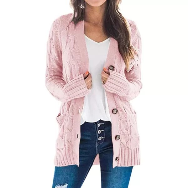 PRETTYGARDEN Womens Open Front Cardigan Sweaters Fashion Button Down Cable Knit Chunky Outwear CoatsDusty Pink