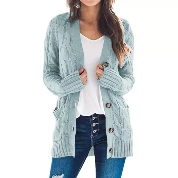 PRETTYGARDEN Womens Open Front Cardigan Sweaters Fashion Button Down Cable Knit Chunky Outwear CoatsGreen