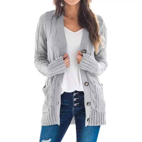 PRETTYGARDEN Womens Open Front Cardigan Sweaters Fashion Button Down Cable Knit Chunky Outwear CoatsGrey