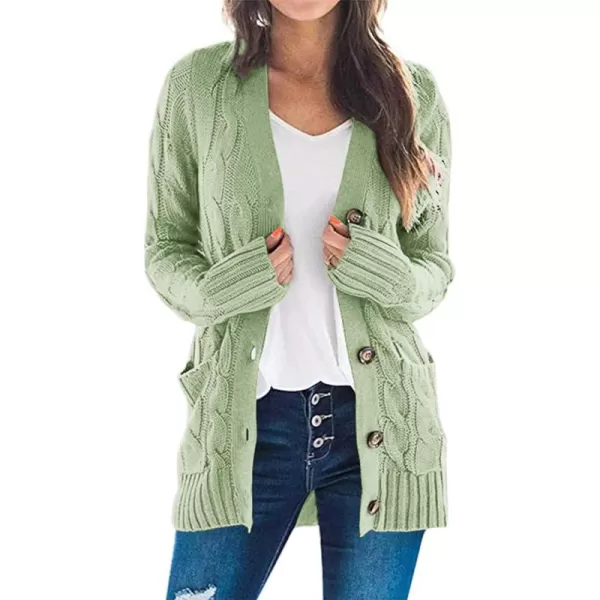 PRETTYGARDEN Womens Open Front Cardigan Sweaters Fashion Button Down Cable Knit Chunky Outwear CoatsLight Green