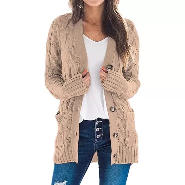 PRETTYGARDEN Womens Open Front Cardigan Sweaters Fashion Button Down Cable Knit Chunky Outwear CoatsPink