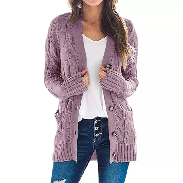 PRETTYGARDEN Womens Open Front Cardigan Sweaters Fashion Button Down Cable Knit Chunky Outwear CoatsPurple