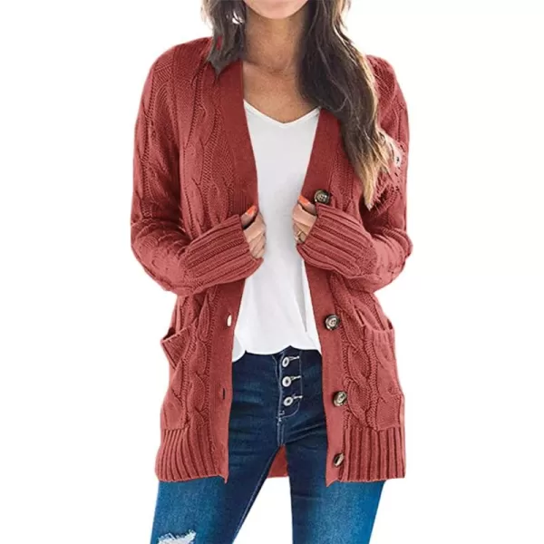 PRETTYGARDEN Womens Open Front Cardigan Sweaters Fashion Button Down Cable Knit Chunky Outwear CoatsRed