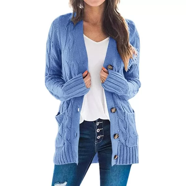PRETTYGARDEN Womens Open Front Cardigan Sweaters Fashion Button Down Cable Knit Chunky Outwear CoatsSky Blue