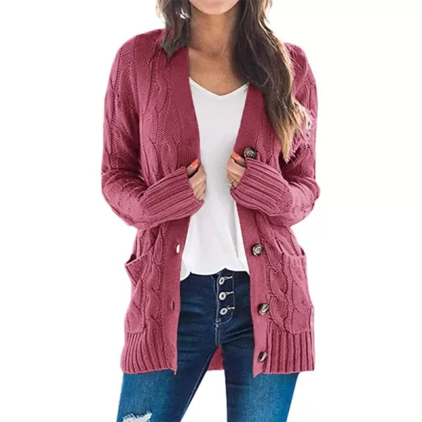 PRETTYGARDEN Womens Open Front Cardigan Sweaters Fashion Button Down Cable Knit Chunky Outwear CoatsVermilion