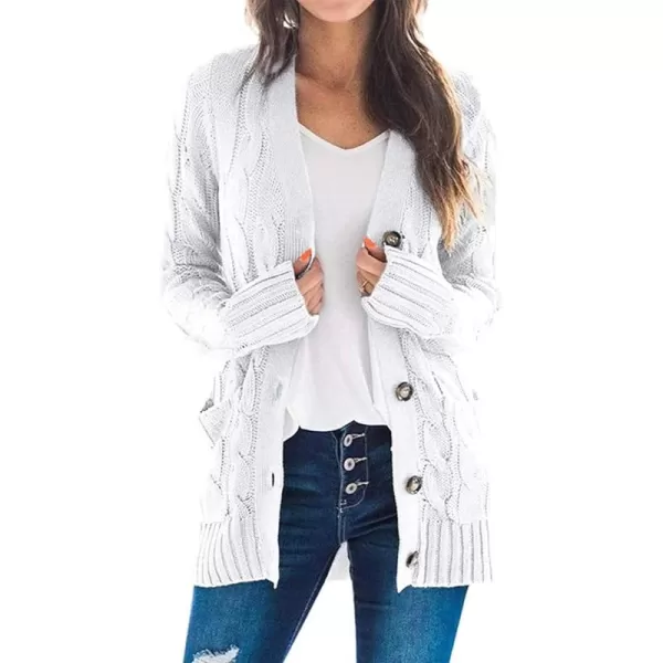 PRETTYGARDEN Womens Open Front Cardigan Sweaters Fashion Button Down Cable Knit Chunky Outwear CoatsWhite