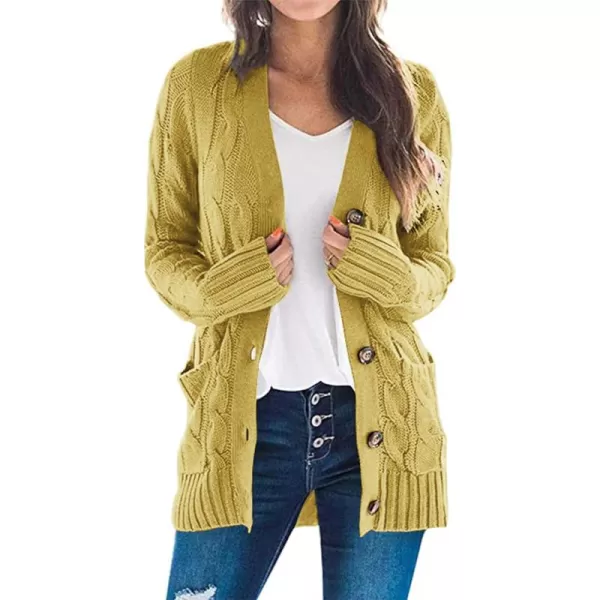 PRETTYGARDEN Womens Open Front Cardigan Sweaters Fashion Button Down Cable Knit Chunky Outwear CoatsYellow