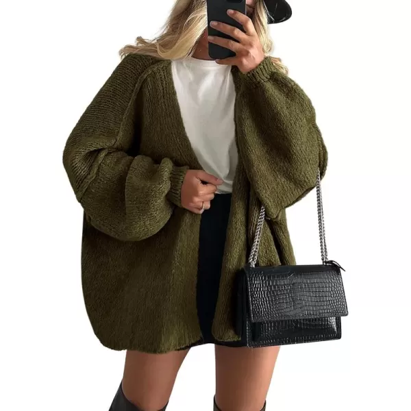PRETTYGARDEN Womens Oversized Cardigan Sweaters 2024 Fall Long Lantern Sleeve Knit Open Front Lightweight SweaterArmy Green