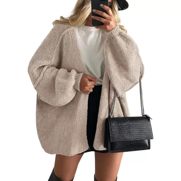 PRETTYGARDEN Womens Oversized Cardigan Sweaters 2024 Fall Long Lantern Sleeve Knit Open Front Lightweight SweaterGrey Beige