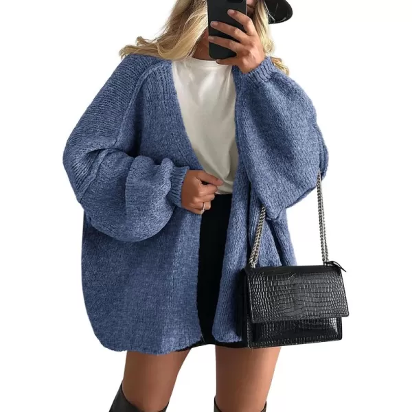 PRETTYGARDEN Womens Oversized Cardigan Sweaters 2024 Fall Long Lantern Sleeve Knit Open Front Lightweight SweaterHaze Blue