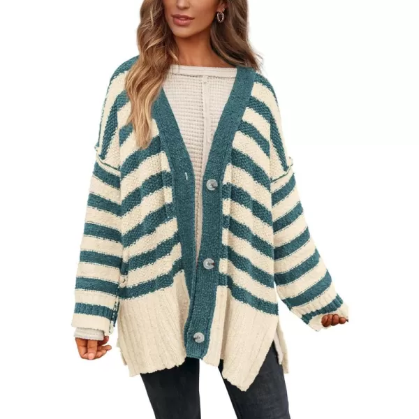 PRETTYGARDEN Womens Striped Cardigan Sweaters Long Sleeve Button Down Chunky Knit Oversized Fall Sweater CoatStriped Beige Blue Green